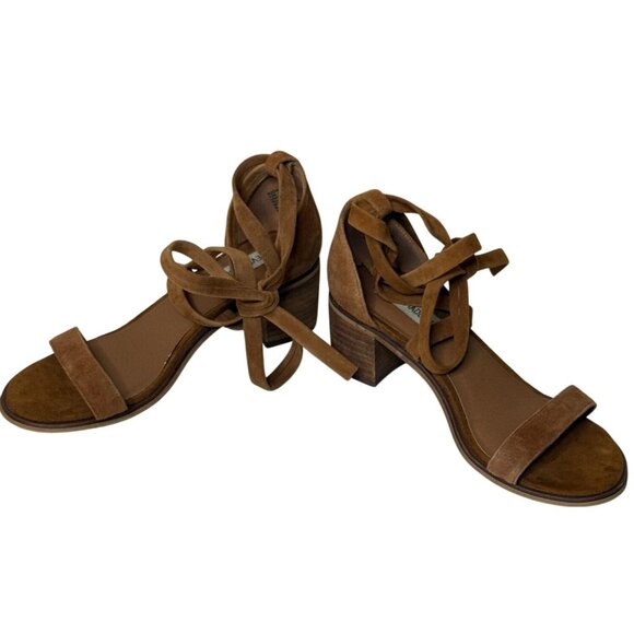 Steve Madden Suede Ankle Tie Block Heel Sandals Rizzaa Tan 7.5 - Picture 7 of 11